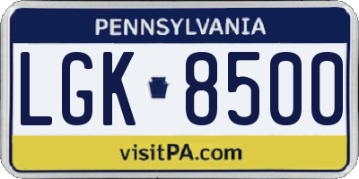 PA license plate LGK8500