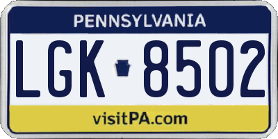 PA license plate LGK8502