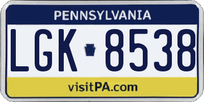 PA license plate LGK8538