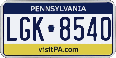 PA license plate LGK8540