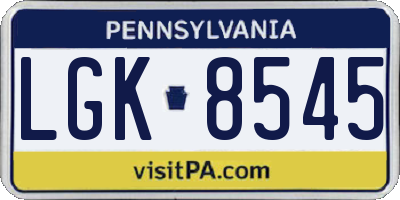PA license plate LGK8545