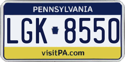 PA license plate LGK8550