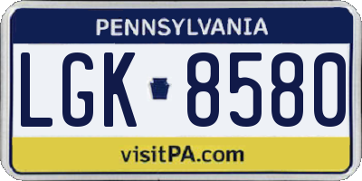 PA license plate LGK8580