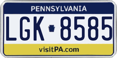 PA license plate LGK8585