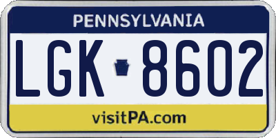 PA license plate LGK8602