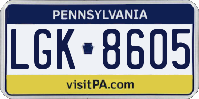 PA license plate LGK8605