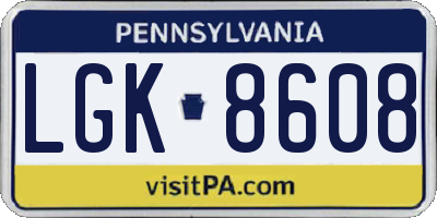 PA license plate LGK8608