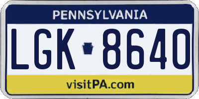 PA license plate LGK8640