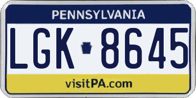 PA license plate LGK8645