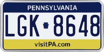 PA license plate LGK8648