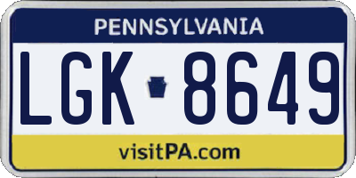 PA license plate LGK8649