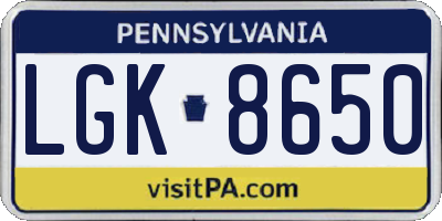 PA license plate LGK8650