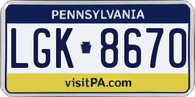 PA license plate LGK8670