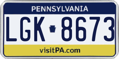 PA license plate LGK8673
