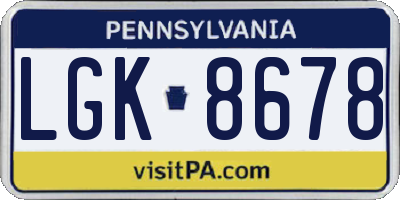 PA license plate LGK8678