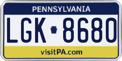PA license plate LGK8680