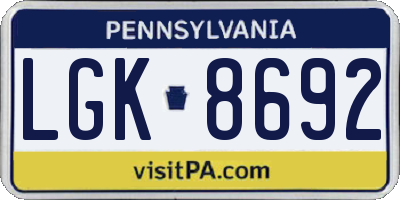 PA license plate LGK8692