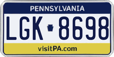 PA license plate LGK8698