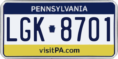 PA license plate LGK8701