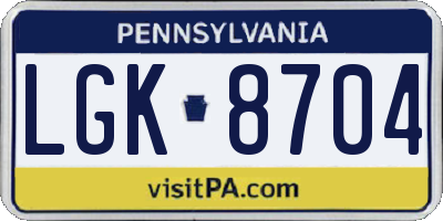 PA license plate LGK8704