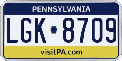 PA license plate LGK8709