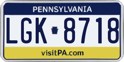 PA license plate LGK8718