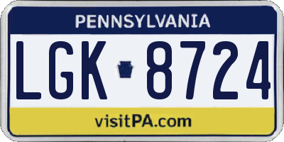 PA license plate LGK8724