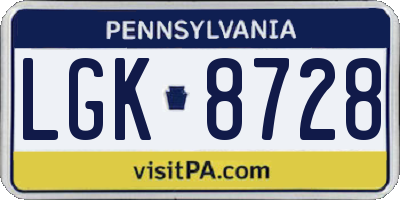 PA license plate LGK8728