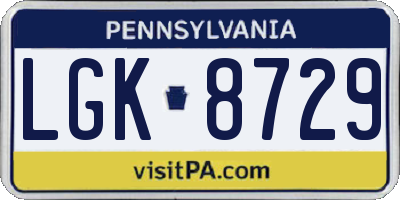 PA license plate LGK8729
