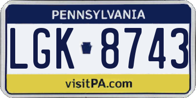 PA license plate LGK8743