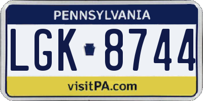 PA license plate LGK8744