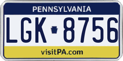 PA license plate LGK8756