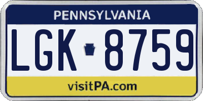 PA license plate LGK8759