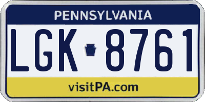PA license plate LGK8761