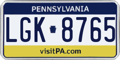 PA license plate LGK8765