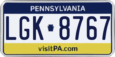 PA license plate LGK8767