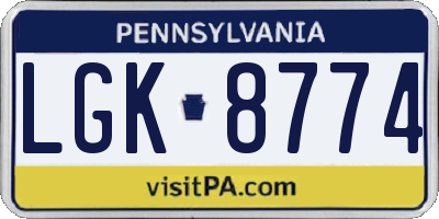 PA license plate LGK8774
