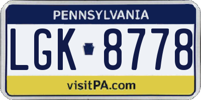PA license plate LGK8778