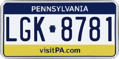 PA license plate LGK8781