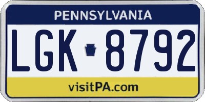 PA license plate LGK8792