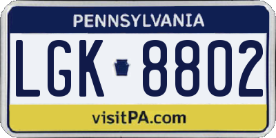 PA license plate LGK8802