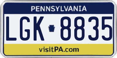 PA license plate LGK8835