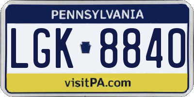 PA license plate LGK8840
