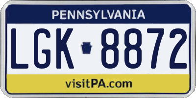PA license plate LGK8872