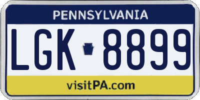 PA license plate LGK8899