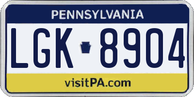 PA license plate LGK8904
