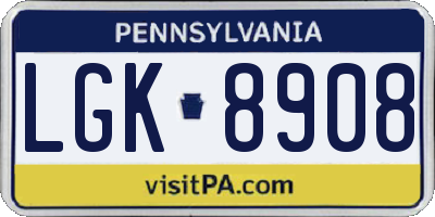 PA license plate LGK8908