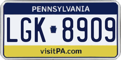 PA license plate LGK8909