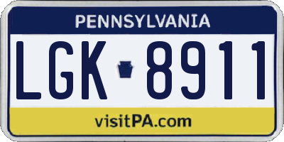 PA license plate LGK8911