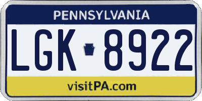 PA license plate LGK8922